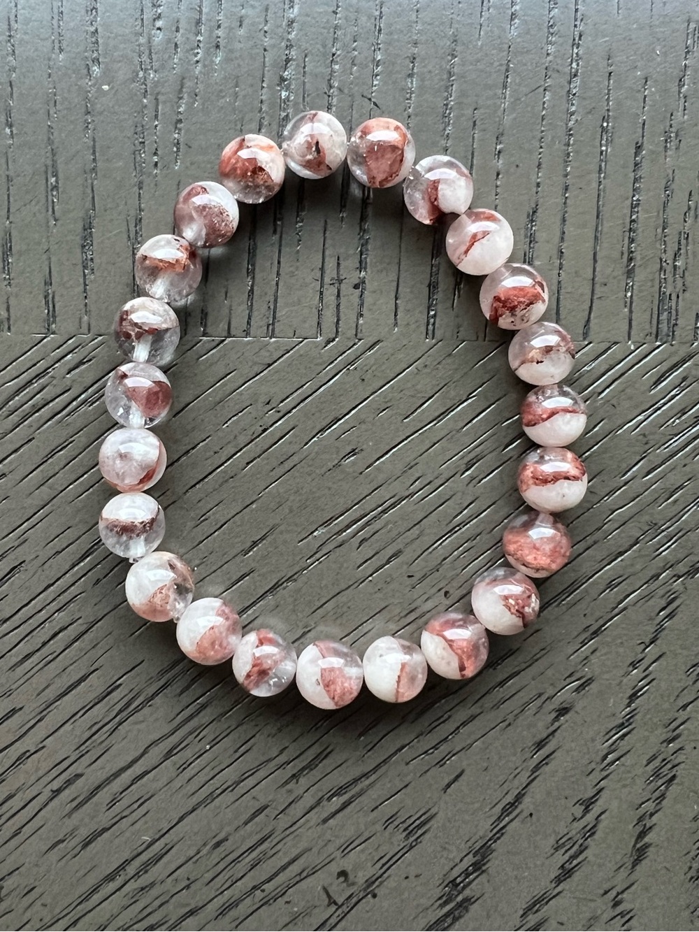 HQ Natural Pyramid Red Phantom Quartz bracelet 7-8mm SIZE 6.5’ ( ONE )